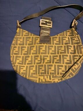 Fendi FF Logo Crescent Shoulder Bag in Brown and Tan
